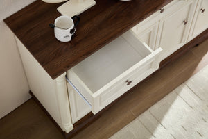 English Elm Farmhouse Large Storage Cabinet With Roman Columns, Versatile Wood Buffet & Wine Cooler Stand W2393P300547