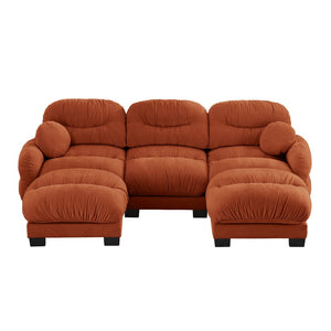 English Elm Pleated Chenille U-shape Sectional Sofa with Ottomans Ergonomic Foam Curved Armrests Orange W5656S00069