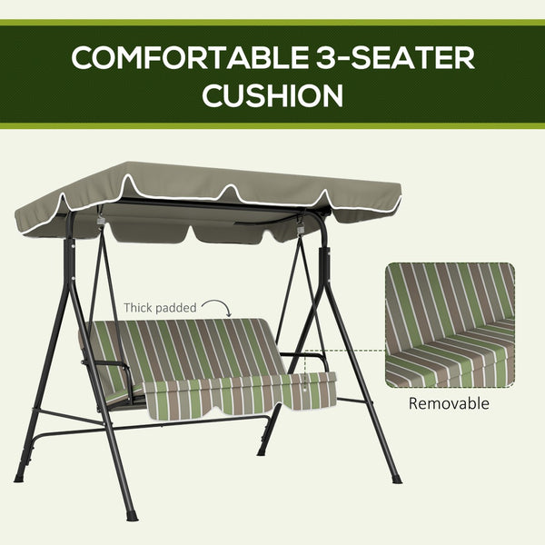 English Elm Outsunny 3 Person Porch Swing with Steel A-frame Uv Canopy and Cushioned Outdoor Seating W2225P200601