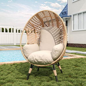 English Elm Elegant Pe Rattan Hanging Egg Chair Woven Swing with Thick Cushion for Patio Garden W3979P392988