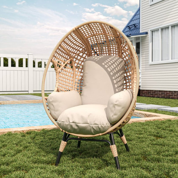 English Elm Elegant Pe Rattan Hanging Egg Chair Woven Swing with Thick Cushion for Patio Garden W3979P392988