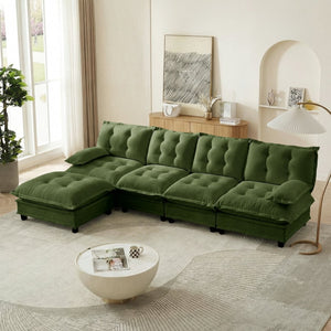 English Elm 138" Chenille Modular Cloud Sectional with Ottoman Deep Seat Lounge Sofa for Apartments Green W714S01732