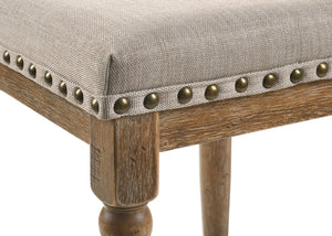 English Elm Farsiris Beige Fabric Counter Height Stool Set of 2 — Weathered Oak Frame, Nailhead Trim & D16 Foam Comfort B2726P255311