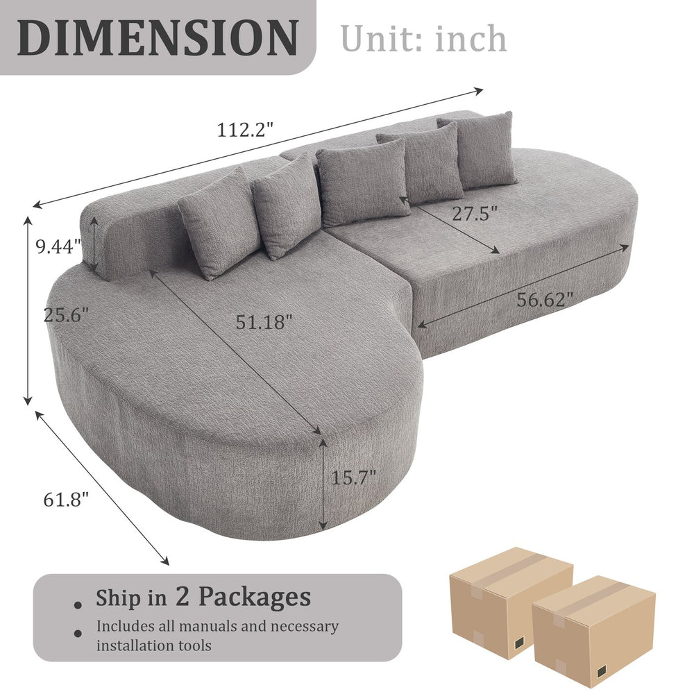 English Elm 110.2" Boneless Couches Sectional Curved L-Shape Sofa with Deep Seat, 5 Pillows, Chenille Flannelette Comfort W1249S00010