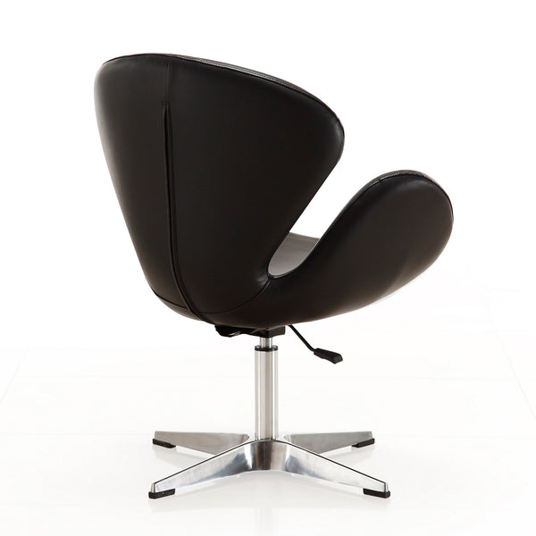English Elm Raspberry Upholstered Swivel Lounge Chair with Adjustable Height, Polished Chrome Base & Plush Seat Black B365P397960