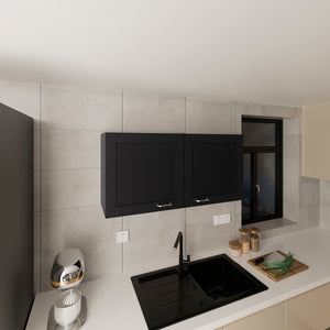 English Elm Wall Wall Cabinet 2-Door Black Wengue Engineered Wood Kitchen Storage Modern Compact Durable Design B097P350282
