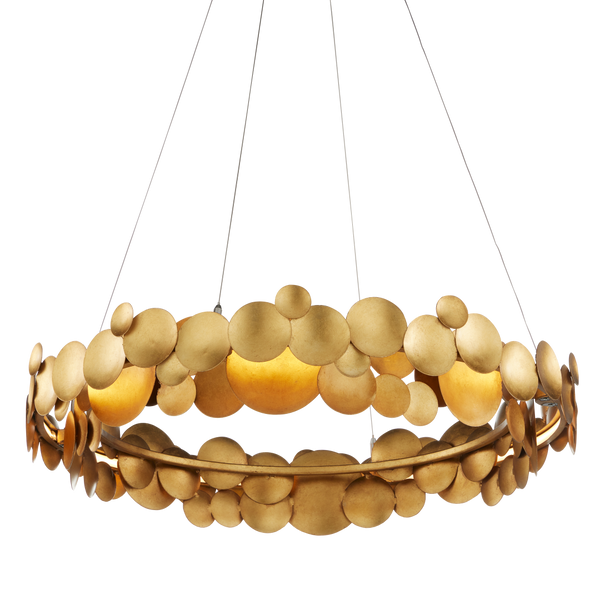 Lavengro Stunning Gold Leaf Chandelier - Modern Wrought Iron Design with LED & Adjustable Height