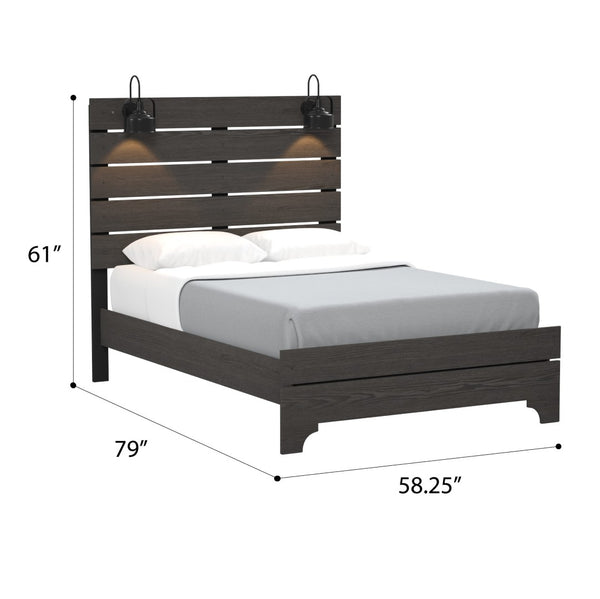 English Elm Wallace & Bay - Brown Full Bed With Integrated Lighting – Modern Farmhouse Design In Stone Brown Finish For Your Bedroom B361S00009-GIGA