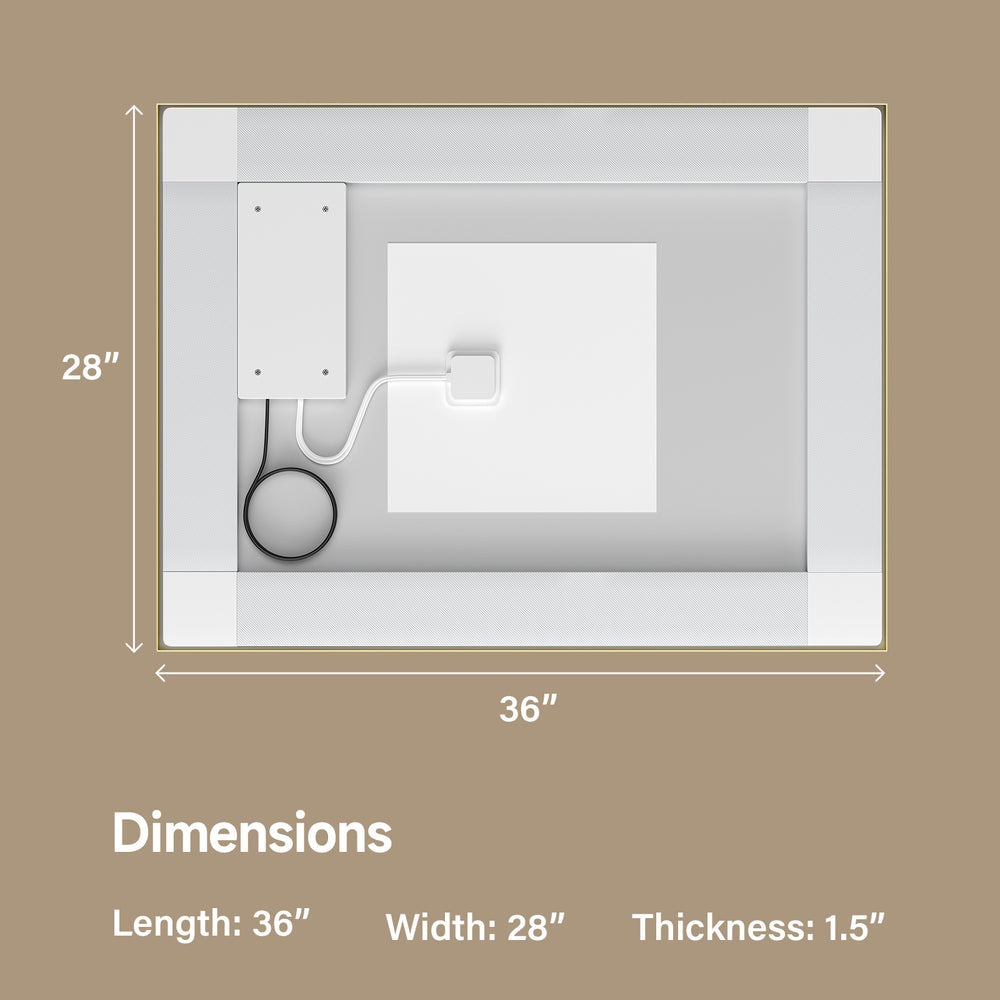 English Elm 28x36" Gold Tempered Mirror with Dual LED Strips, 3-Color Temp, UL Listed, Plug & Kit Included T3177P320568