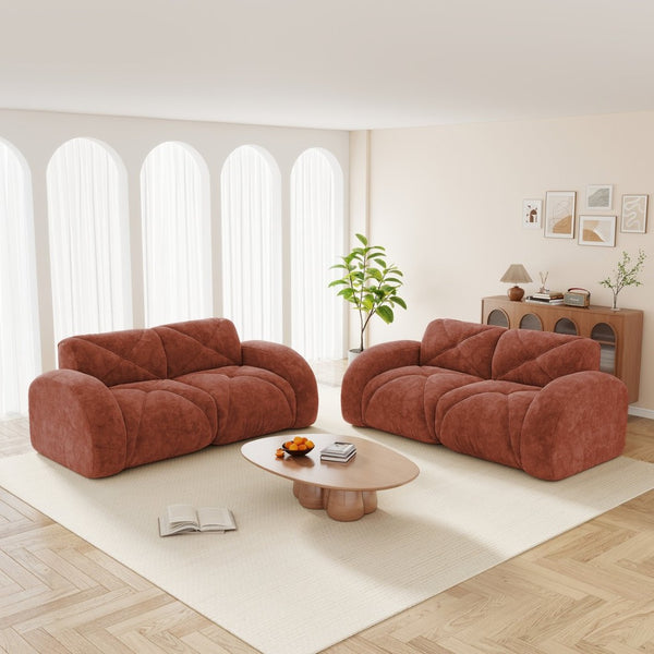 English Elm 2-piece Modular Velvet Sofa Set with Tufted Cloud Cushions for Modern Living Rooms Red W714S01637