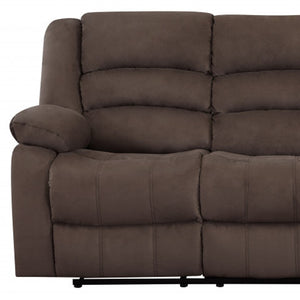 HomeRoots 40" Contemporary Brown Fabric Reclining Sofa - Stylish Comfort for Living Rooms, Dens & Offices 329367