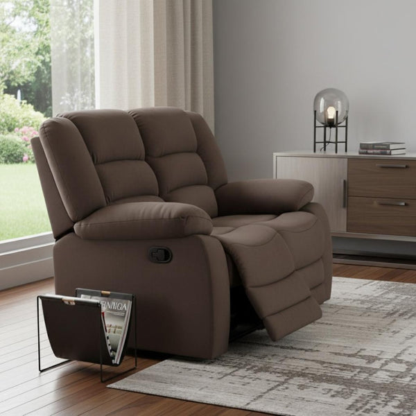 HomeRoots 40" Contemporary Brown Fabric Reclining Sofa - Stylish Comfort for Living Rooms, Dens & Offices 329367