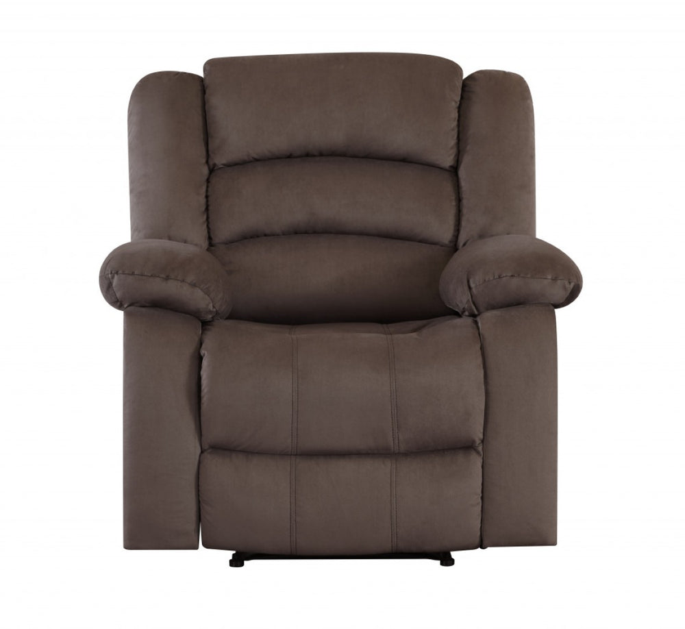 HomeRoots 40" Stylish Brown Fabric Recliner Chair - Contemporary Comfort with Glider Base & Easy Care Upholstery 329369