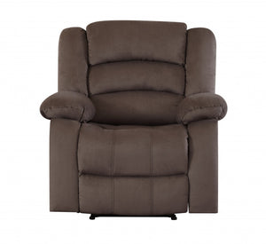 HomeRoots 40" Stylish Brown Fabric Recliner Chair - Contemporary Comfort with Glider Base & Easy Care Upholstery 329369
