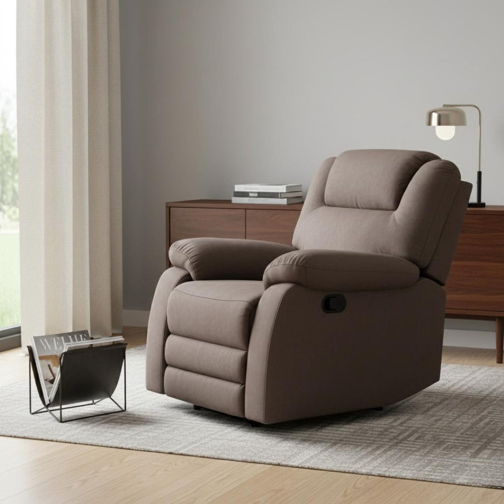 HomeRoots 40" Stylish Brown Fabric Recliner Chair - Contemporary Comfort with Glider Base & Easy Care Upholstery 329369