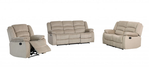 Homeroots Three Piece Indoor Beige Microsuede Six Person Seating Set Beige  329370