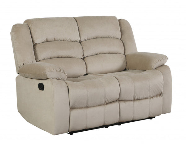 Homeroots 60" Beige Microfiber Manual Reclining Loveseat Beige  329372