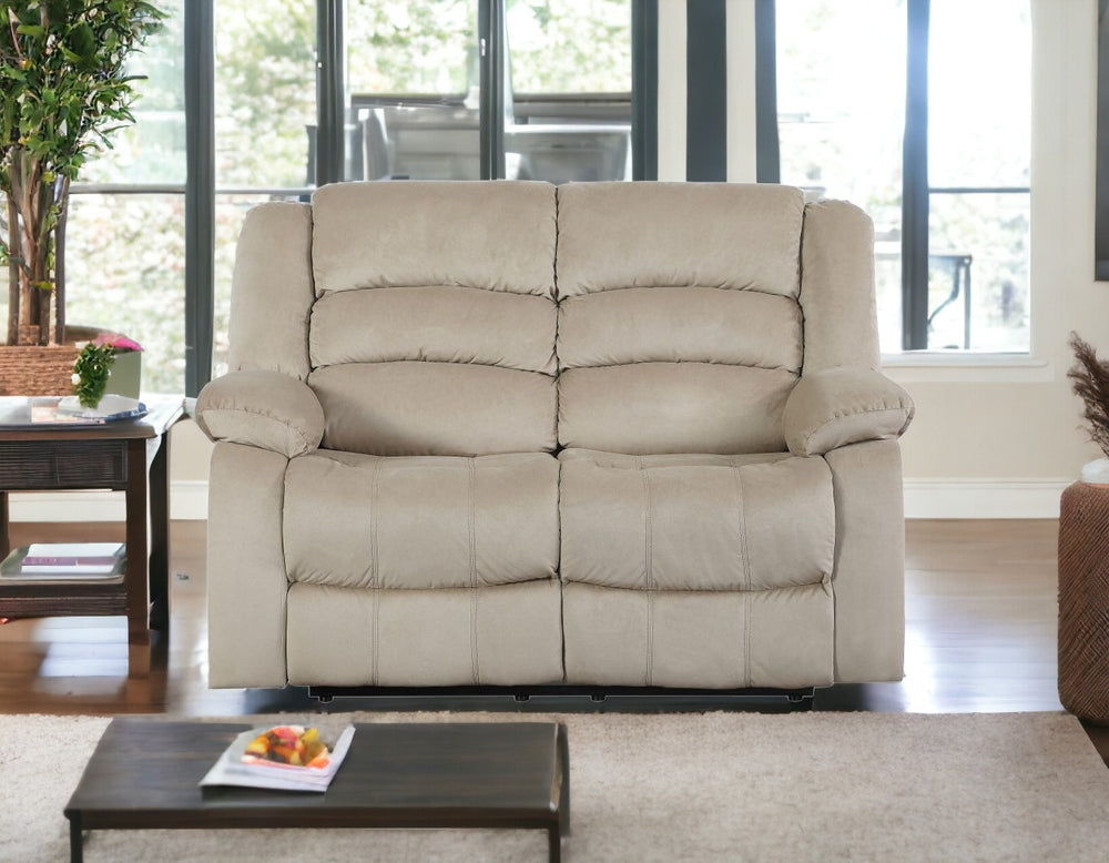 Homeroots 60" Beige Microfiber Manual Reclining Loveseat Beige  329372
