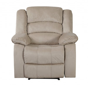 HomeRoots 40" Contemporary Beige Recliner Chair - Stylish Microfiber Comfort with Glider Motion for Relaxation 329373