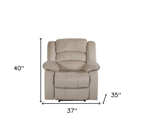 HomeRoots 40" Contemporary Beige Recliner Chair - Stylish Microfiber Comfort with Glider Motion for Relaxation 329373