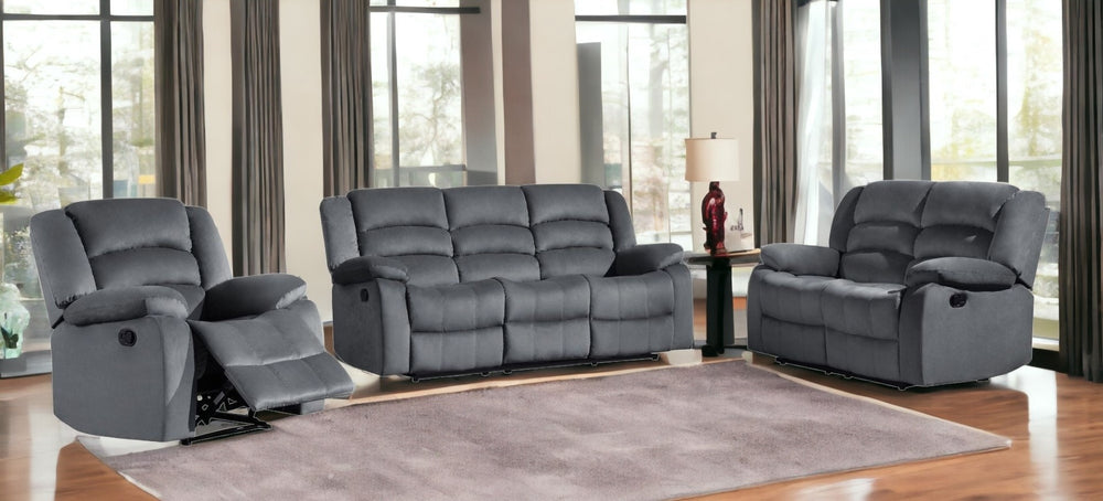 HomeRoots Three Piece Indoor Gray Microsuede Seating Set – Cozy, Stylish & Durable for 6-Person Relaxation 329374