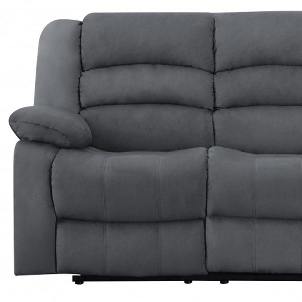 HomeRoots 40" Stylish Grey Reclining Sofa - Modern Microfiber Upholstery & Comfortable Glider Design for Home 329375