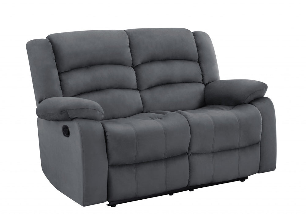 Homeroots 60" Gray Microfiber Manual Reclining Loveseat Grey  329376