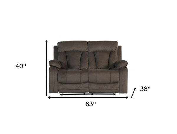 HomeRoots 40" Modern Brown Fabric Loveseat - Stylish Comfort with Recliner, Pocket Coils, and Smooth Rocking Motion 329380