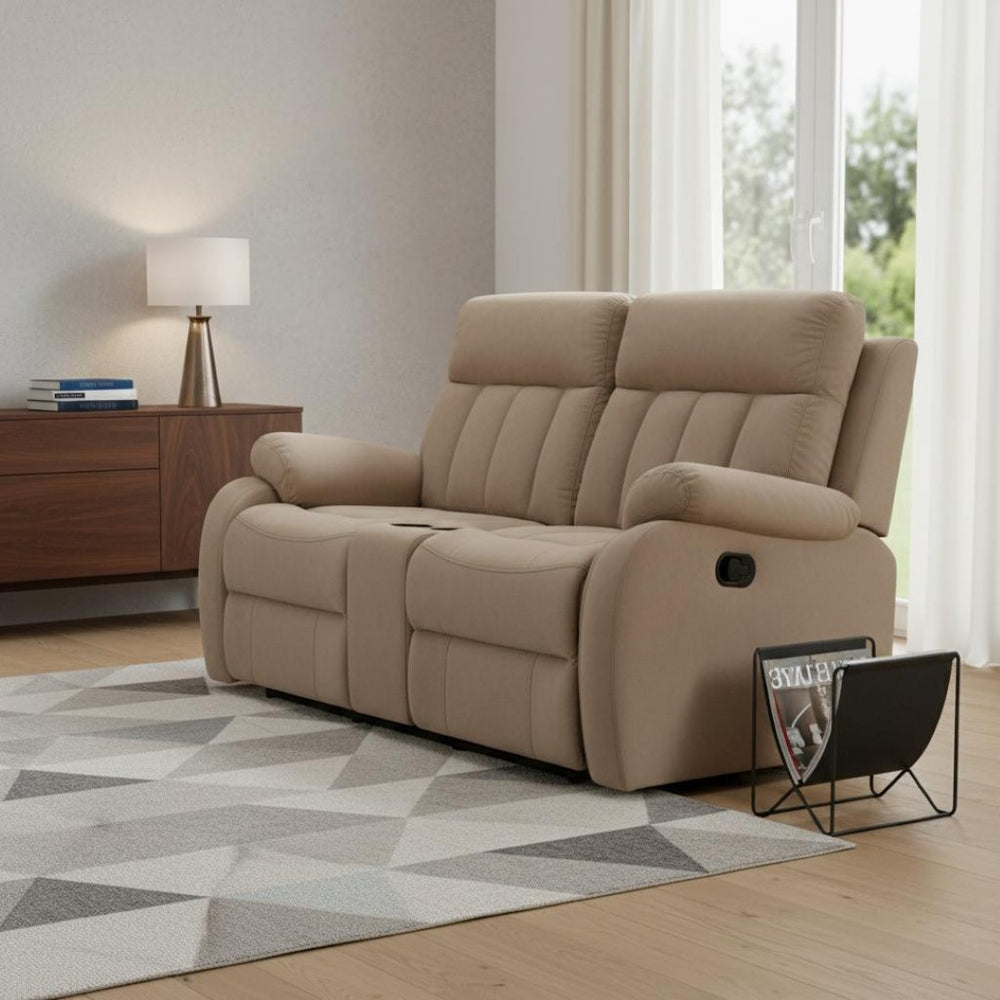 HomeRoots 40" Elegant Beige Reclining Sofa - Modern Comfort with Plush Support for Living Room & Office Use 329383