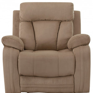 HomeRoots 40" Modern Beige Fabric Chair - Stylish Recliner with Soft Microsuede, Glider Base & Manual Recline 329385