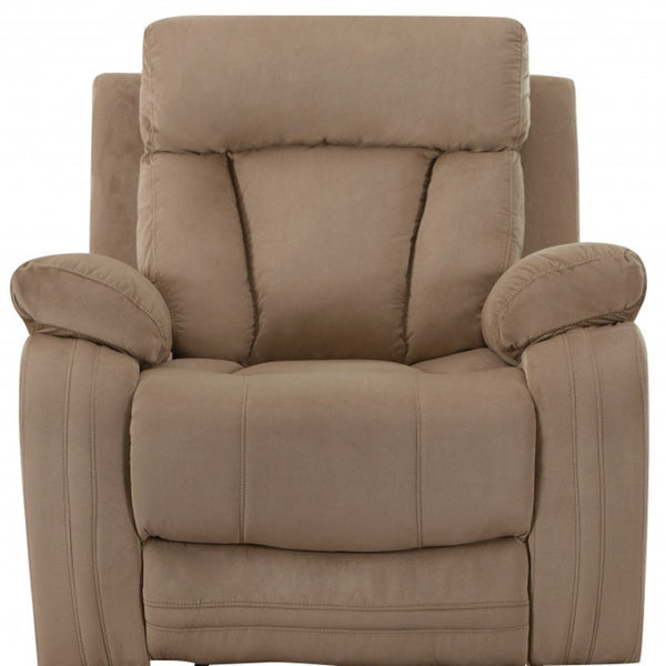HomeRoots 40" Modern Beige Fabric Chair - Stylish Recliner with Soft Microsuede, Glider Base & Manual Recline 329385