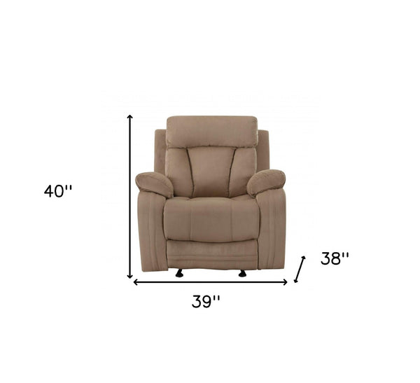 HomeRoots 40" Modern Beige Fabric Chair - Stylish Recliner with Soft Microsuede, Glider Base & Manual Recline 329385