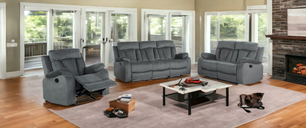 HomeRoots Three Piece Gray Microsuede Seating Set for 6 - Stylish Comfort for Living Room Relaxation & Fun 329386
