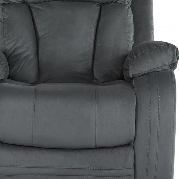 HomeRoots 40" Modern Grey Fabric Chair - Stylish Recliner with Glider Base for Ultimate Comfort and Relaxation 329389