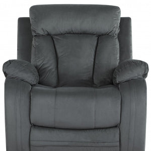 HomeRoots 40" Modern Grey Fabric Chair - Stylish Recliner with Glider Base for Ultimate Comfort and Relaxation 329389