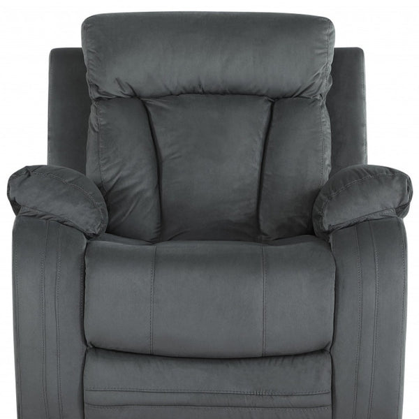 HomeRoots 40" Modern Grey Fabric Chair - Stylish Recliner with Glider Base for Ultimate Comfort and Relaxation 329389