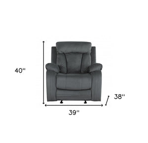 HomeRoots 40" Modern Grey Fabric Chair - Stylish Recliner with Glider Base for Ultimate Comfort and Relaxation 329389