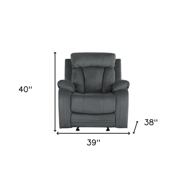 HomeRoots 40" Modern Grey Fabric Chair - Stylish Recliner with Glider Base for Ultimate Comfort and Relaxation 329389