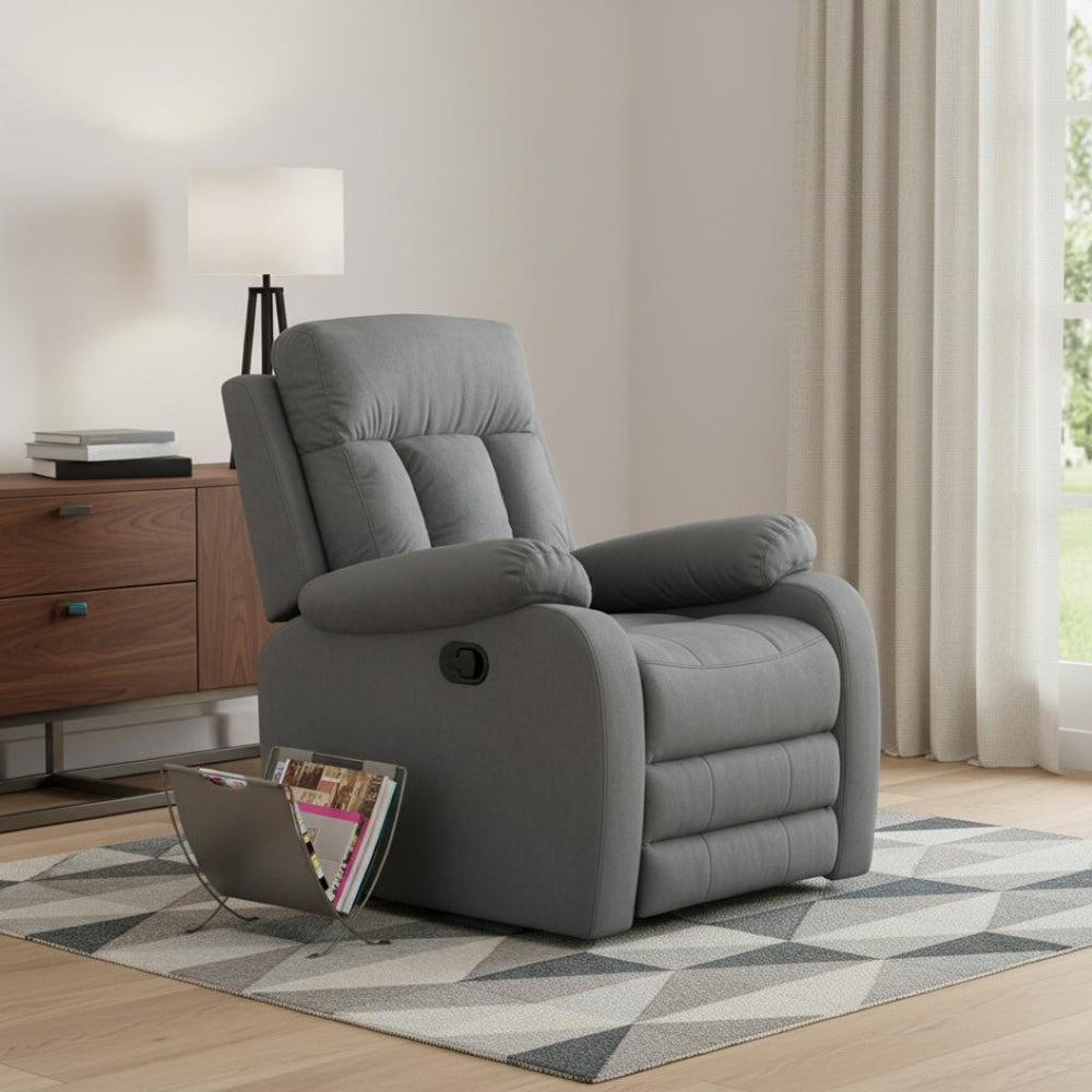 HomeRoots 40" Modern Grey Fabric Chair - Stylish Recliner with Glider Base for Ultimate Comfort and Relaxation 329389