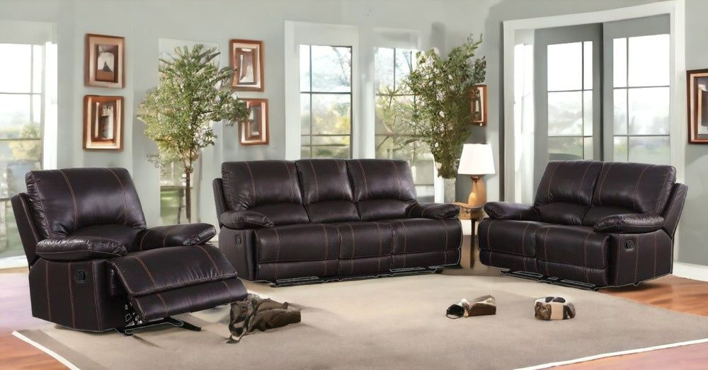 HomeRoots Three Piece Brown Faux Leather Seating Set for Six - Stylish, Comfortable, and Practical Storage 329406