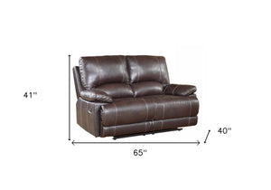 Homeroots 65" Brown Faux Leather Manual Reclining Love Seat Brown  329408