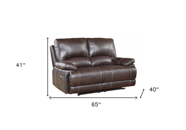 Homeroots 65" Brown Faux Leather Manual Reclining Love Seat Brown  329408