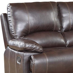 Homeroots 65" Brown Faux Leather Manual Reclining Love Seat Brown  329408