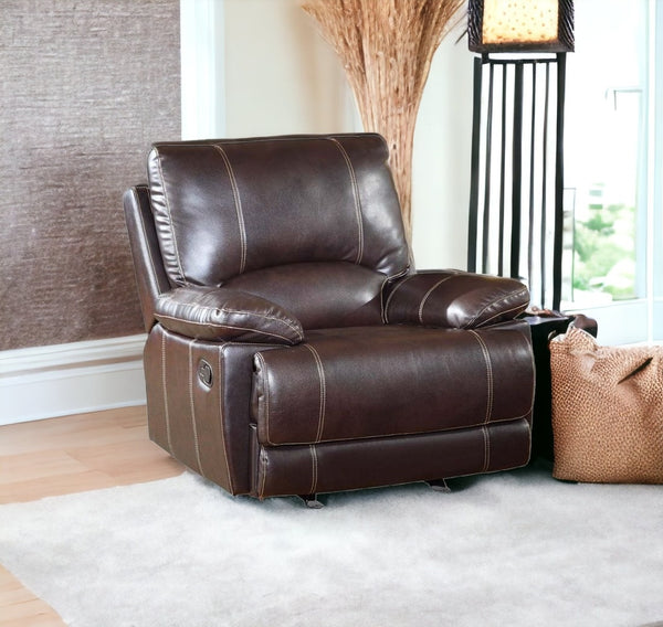 Homeroots 41" Brown Leather Match Recliner Brown  329409