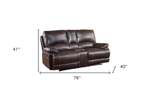Homeroots 76" Brown Faux Leather Manual Reclining Love Seat With Storage Brown  329410