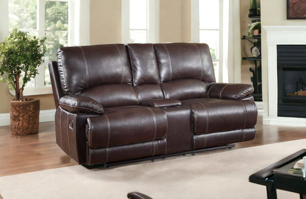 Homeroots 76" Brown Faux Leather Manual Reclining Love Seat With Storage Brown  329410