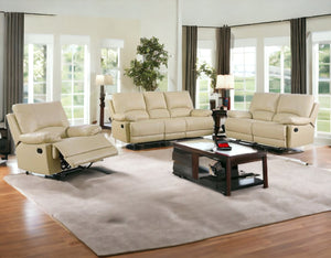 Homeroots Three Piece Indoor Beige Faux Leather Six Person Seating Set Beige  329411