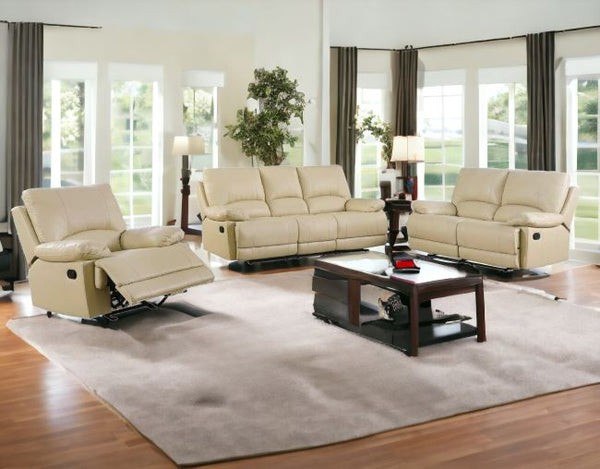 Homeroots Three Piece Indoor Beige Faux Leather Six Person Seating Set Beige  329411