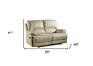 Homeroots 65" Beige Faux Leather Manual Reclining Love Seat Beige  329413
