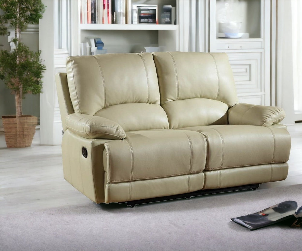 Homeroots 65" Beige Faux Leather Manual Reclining Love Seat Beige  329413